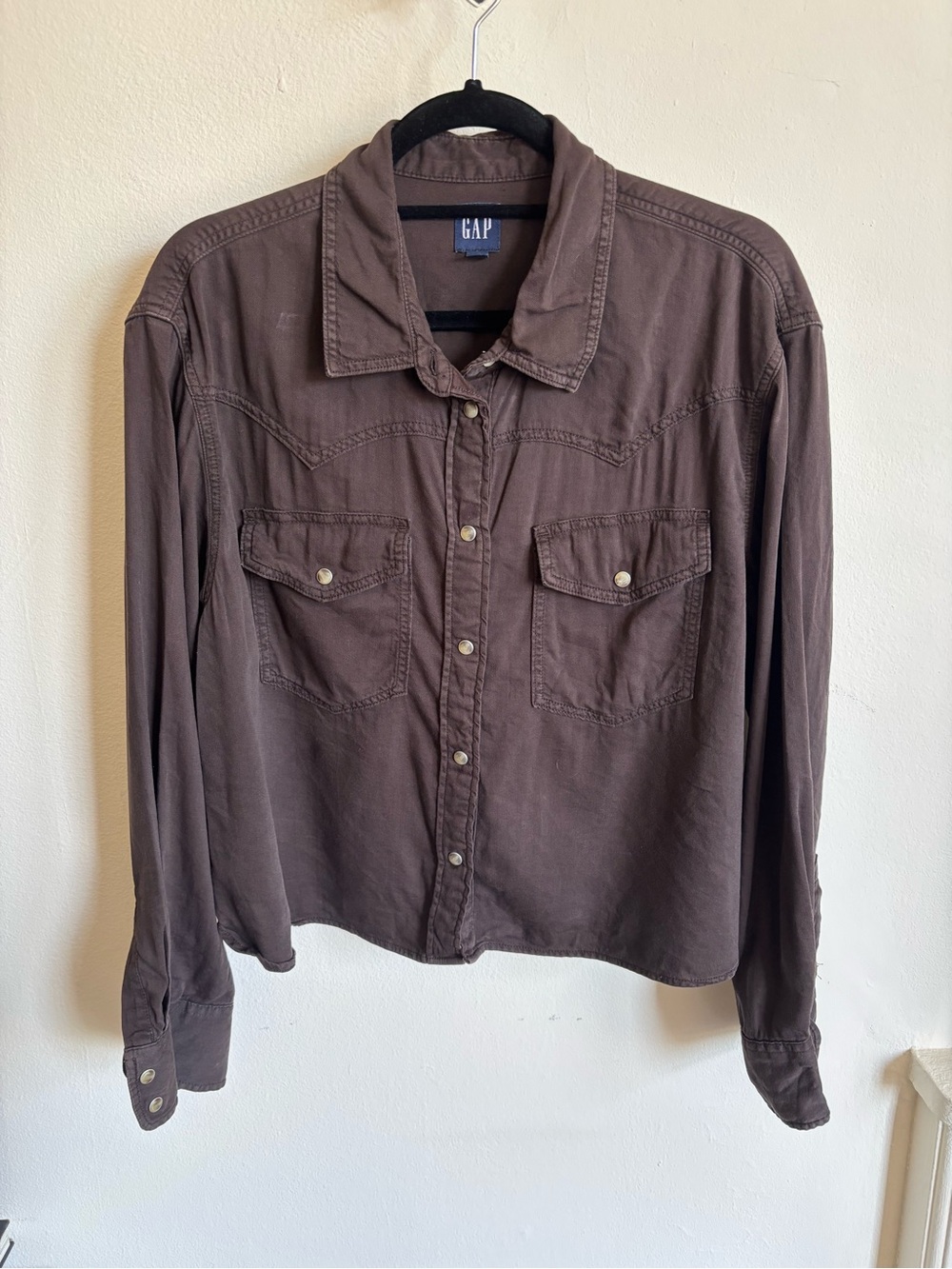 Brown Denim cropped button up